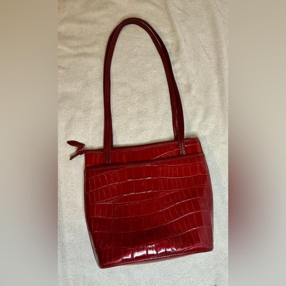 Vintage Brighton Red Leather Croc Print Bucket Purse Bag #541968 - Picture 3 of 11